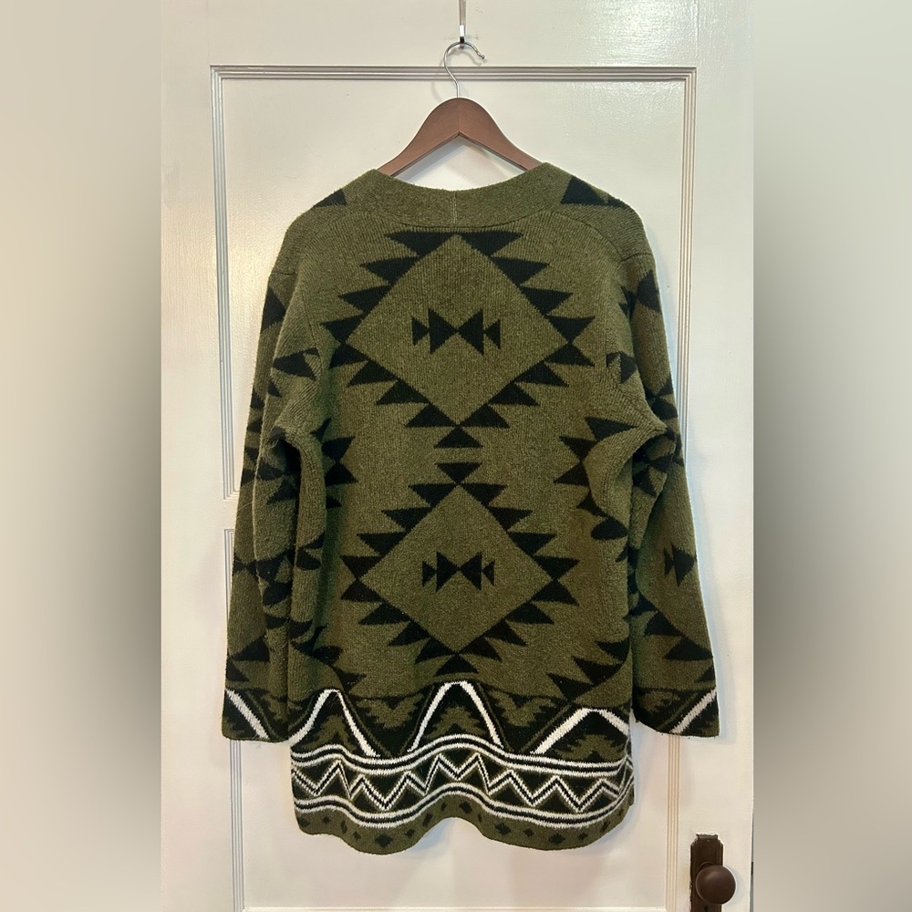 Frye Aztec Tribal Cardigan Sweater XL  – Olive/Black - Picture 3 of 7